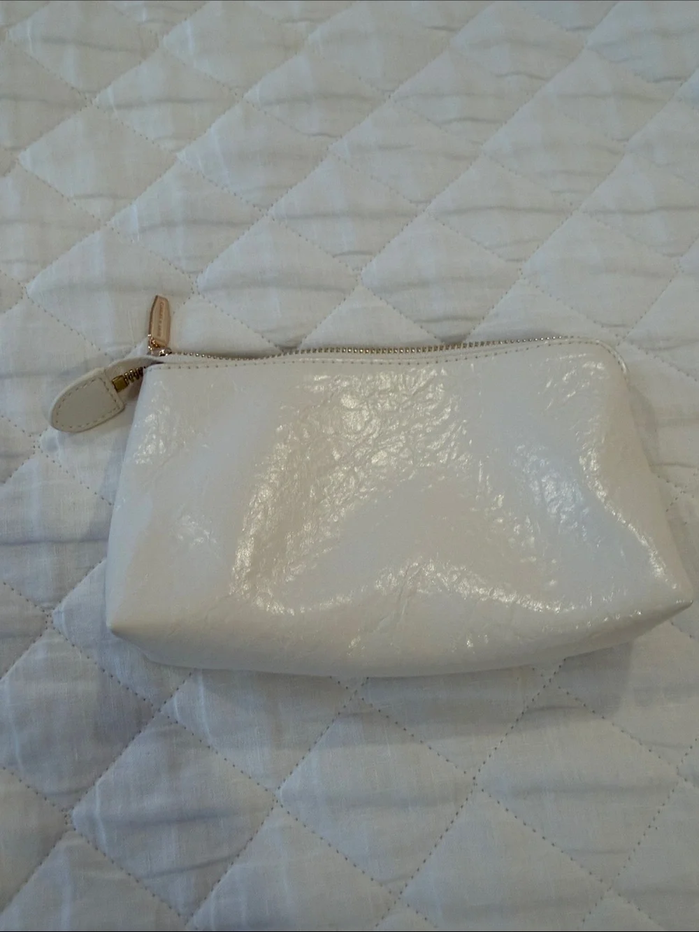 Charles & Keith Cream Quilted Glossy Cosmetic Pouch